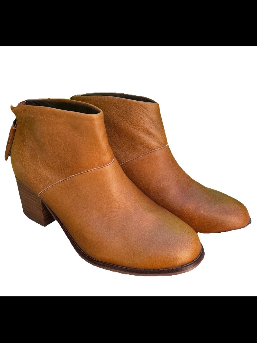 Toms Women's Leila Boot Size 6W Block Heel Tan Leather Boho Comfy Shoe